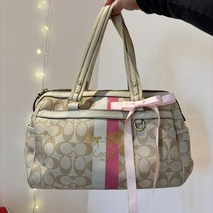 vintage y2k Coach Monogram Handbag with Pink and White stripes